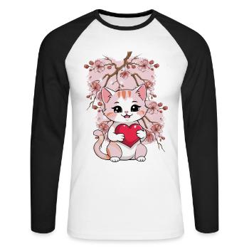 Cat Cats Kitten Heart Valentine - Unisex Long Sleeve Baseball T-Shirt - white/black - Front - Nik (191cm)