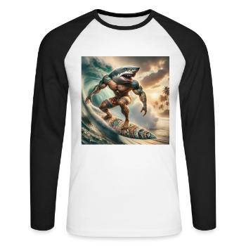 Surfer Shark Creative Design - Unisex Long Sleeve Baseball T-Shirt - white/black - Front - Nik (191cm)