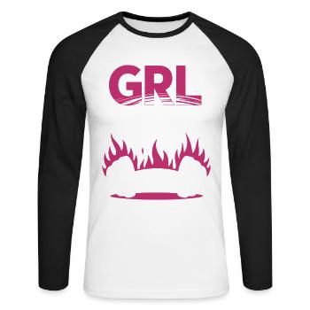 Women Power GRL PWR Girl Patriarchy Feminism - Unisex Long Sleeve Baseball T-Shirt - white/black - Front - Nik (191cm)