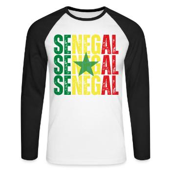 Drapeau sénégalais, fierté sénégalaise - T-shirt baseball manches longues Homme - blanc/noir - Devant - Nik (191cm)