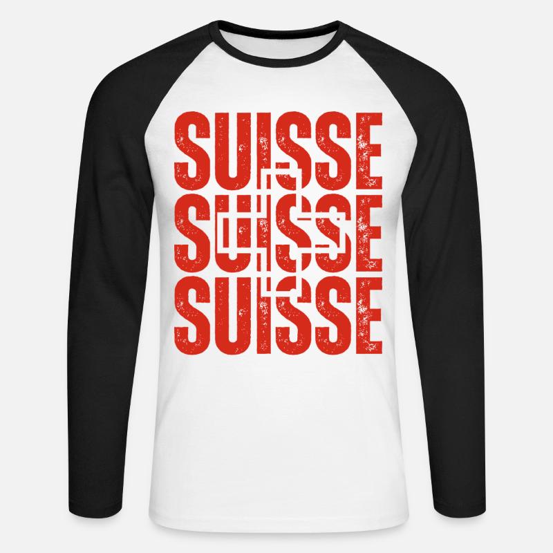 Flagge der Schweiz, Schweizer Stolz - Unisex Baseballshirt langarm - Weiß/Schwarz