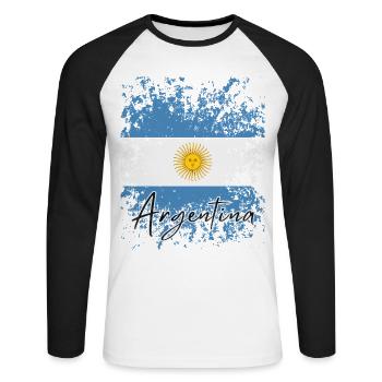 Flagge von Argentinien, Argentinischer Stolz - Unisex Baseballshirt langarm - Weiß/Schwarz - Vorne - Nik (191cm)