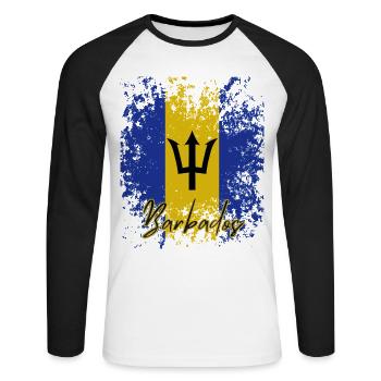 Drapeau de la Barbade, fierté barbadienne - T-shirt baseball manches longues Homme - blanc/noir - Devant - Nik (191cm)