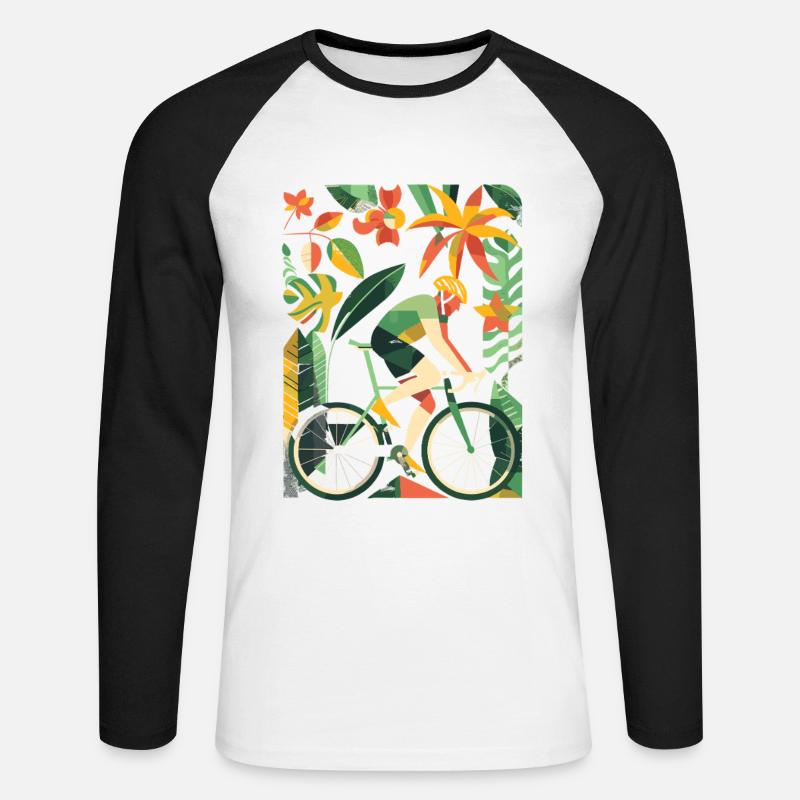 Fahrradfahrer Comic Look - Unisex Baseballshirt langarm - Weiß/Schwarz