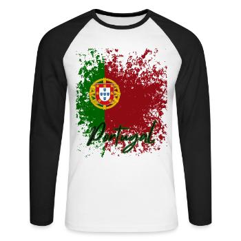 Flag of Portugal, Portuguese pride - Unisex Long Sleeve Baseball T-Shirt - white/black - Front - Nik (191cm)