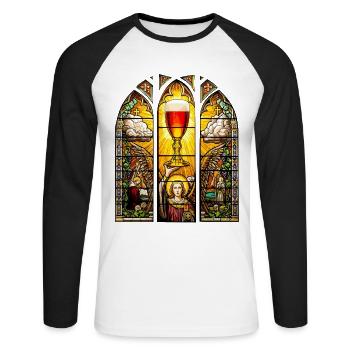 Beer Glass Grail - Church Window Father's Day - Unisex Long Sleeve Baseball T-Shirt - white/black - Front - Nik (191cm)