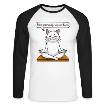 Cat Meditation - Unisex Long Sleeve Baseball T-Shirt - white/black - Front - Nik (191cm)