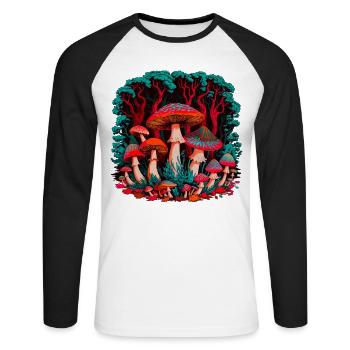 Un monde de champignons imaginatif dans la forêt - T-shirt baseball manches longues Homme - blanc/noir - Devant - Nik (191cm)