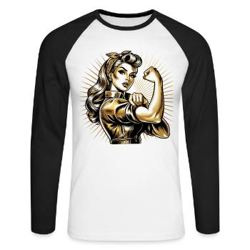 Strength Strong Woman Rockabilly Style Gold Gift - Unisex Long Sleeve Baseball T-Shirt - white/black - Front - Nik (191cm)