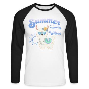 Llama Summer Alpaca - Summer vibes - Summer Mood - Unisex Long Sleeve Baseball T-Shirt - white/black - Front - Nik (191cm)