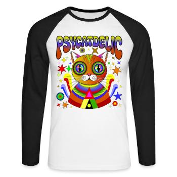 PSYCATDELIC - Unisex Baseballshirt langarm - Weiß/Schwarz - Vorne - Nik (191cm)