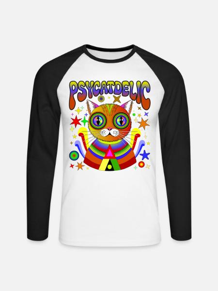 PSYCATDELIC - Unisex Long Sleeve Baseball T-Shirt - white/black