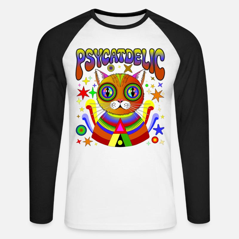 PSYCATDELIC - Unisex Baseballshirt langarm - Weiß/Schwarz