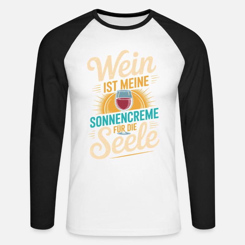 Wein als Sonnencreme der Seele - Unisex Baseballshirt langarm - Weiß/Schwarz