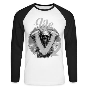 Conception du crâne de moto V-Twin - T-shirt baseball manches longues Homme - blanc/noir - Devant - Nik (191cm)