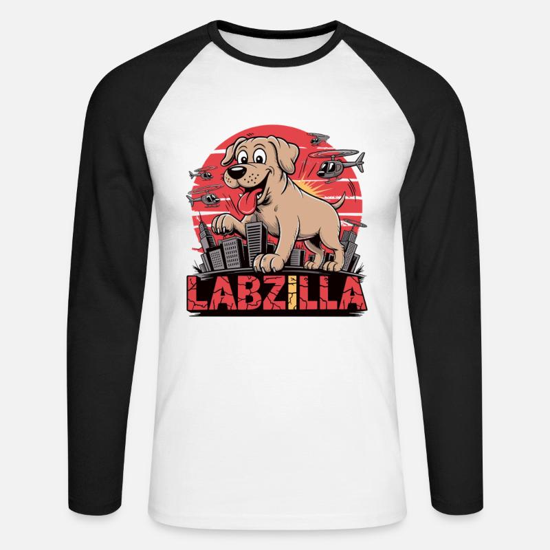 Labzilla – Der gute Junge im Großstadteinsatz - Unisex Baseballshirt langarm - Weiß/Schwarz