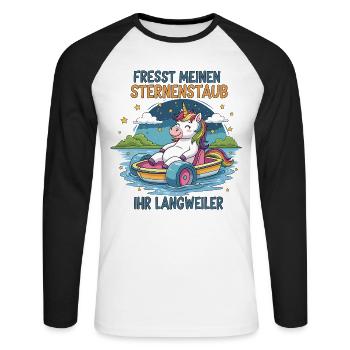 Einhorn Tretbootfahrt - Unisex Baseballshirt langarm - Weiß/Schwarz - Vorne - Nik (191cm)