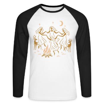 Witchy Summer - Danse du solstice d’été autour du feu - T-shirt baseball manches longues Homme - blanc/noir - Devant - Nik (191cm)