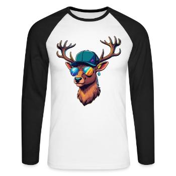 Hunting Hunter Game Shooting Hunting Deer Antlers Deer - Unisex Long Sleeve Baseball T-Shirt - white/black - Front - Nik (191cm)