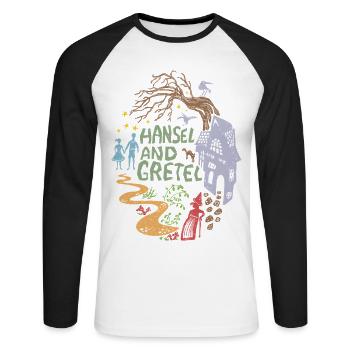 Hansel et Gretel Maison Sorcière Vintage - T-shirt baseball manches longues Homme - blanc/noir - Devant - Nik (191cm)