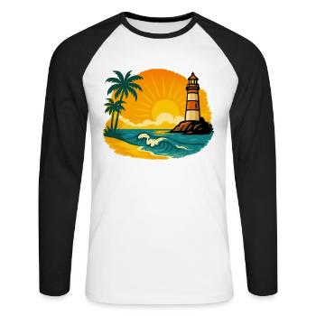 Sunset with lighthouse on tropical beach - Unisex Long Sleeve Baseball T-Shirt - white/black - Front - Nik (191cm)