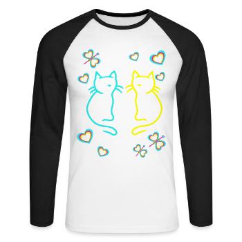 Retro Katzen Katze Kinder Mädchen Jungen Teenies - Unisex Baseballshirt langarm - Weiß/Schwarz - Vorne - Nik (191cm)