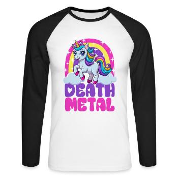 Einhorn Death Metal - Heavy Metal - Spruch - Unisex Baseballshirt langarm - Weiß/Schwarz - Vorne - Nik (191cm)
