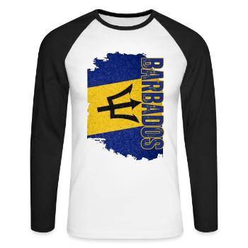 Drapeau de la Barbade debout, j’adore la Barbade - T-shirt baseball manches longues Homme - blanc/noir - Devant - Nik (191cm)