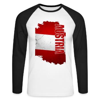 Drapeau autrichien vertical, fierté autrichienne - T-shirt baseball manches longues Homme - blanc/noir - Devant - Nik (191cm)