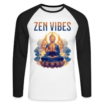 Buddha Buddhismus Religion Spirituell Meditation - Unisex Baseballshirt langarm - Weiß/Schwarz - Vorne - Nik (191cm)