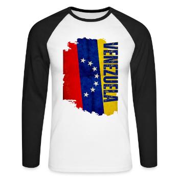 Vertikale venezolanische Flagge, ich liebe Venezuela - Unisex Baseballshirt langarm - Weiß/Schwarz - Vorne - Nik (191cm)