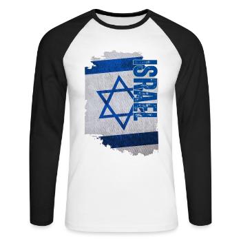 Drapeau vertical d’Israël, j’aime Israël - T-shirt baseball manches longues Homme - blanc/noir - Devant - Nik (191cm)
