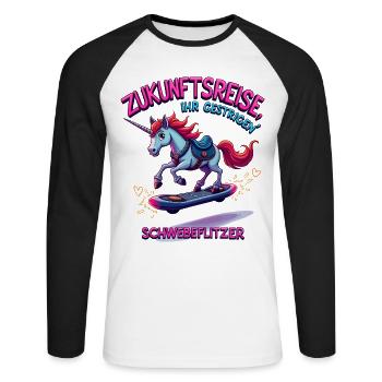 Licorne du futur - T-shirt baseball manches longues Homme - blanc/noir - Devant - Nik (191cm)