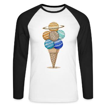 Planeten Eiswaffel im Anime Stil - Unisex Baseballshirt langarm - Weiß/Schwarz - Vorne - Nik (191cm)