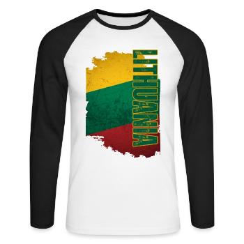 Vertical Lithuanian flag, Lithuanian pride - Unisex Long Sleeve Baseball T-Shirt - white/black - Front - Nik (191cm)