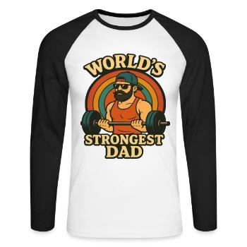 World's Strongest Dad Workout Training Gym - Unisex Long Sleeve Baseball T-Shirt - white/black - Front - Nik (191cm)
