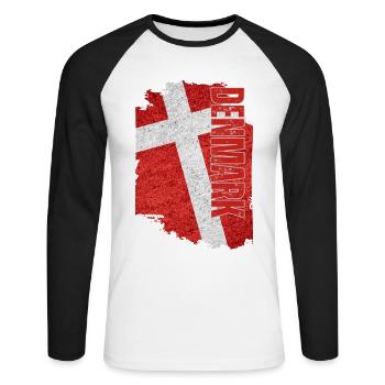 Vertical Denmark Flag, I Love Denmark - Unisex Long Sleeve Baseball T-Shirt - white/black - Front - Nik (191cm)