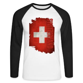 Vertikale Schweiz Flagge, ich liebe die Schweiz - Unisex Baseballshirt langarm - Weiß/Schwarz - Vorne - Nik (191cm)