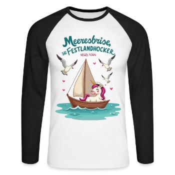 Segel Einhorn Ahoi ! - Unisex Baseballshirt langarm - Weiß/Schwarz - Vorne - Nik (191cm)