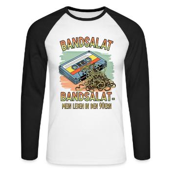 Bandsalat - 90er Retro Kassette Nostalgie - Unisex Baseballshirt langarm - Weiß/Schwarz - Vorne - Nik (191cm)