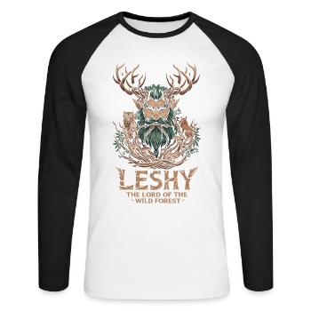Leshy Wilder Waldgeist Slawisches Design - Unisex Baseballshirt langarm - Weiß/Schwarz - Vorne - Nik (191cm)