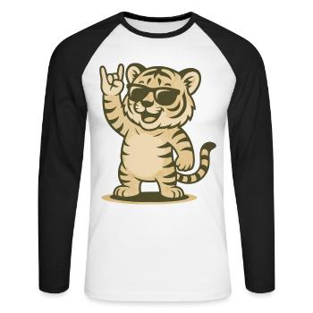 Rock’n’Roar Tiger - Unisex Baseballshirt langarm - Weiß/Schwarz - Vorne - Nik (191cm)