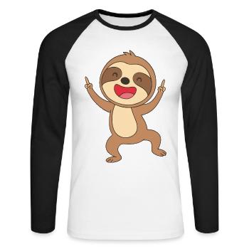 Happy Sloth Joy - Unisex Long Sleeve Baseball T-Shirt - white/black - Front - Nik (191cm)