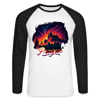 Prague Capitale République tchèque Silhouette Cadeau - T-shirt baseball manches longues Homme - blanc/noir - Devant - Nik (191cm)
