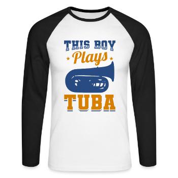 Dieser Junge spielt Tuba - Unisex Baseballshirt langarm - Weiß/Schwarz - Vorne - Nik (191cm)