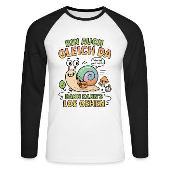 bin da kann losgehen schnecke - Unisex Baseballshirt langarm - Weiß/Schwarz - Vorne - Nik (191cm)