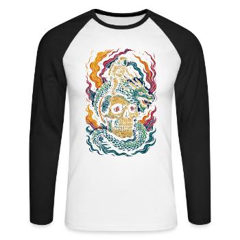 Astronaut Riding Dragon Cosmic Skull Art - Unisex Long Sleeve Baseball T-Shirt - white/black - Front - Nik (191cm)