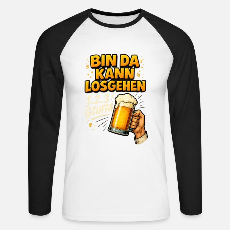 Bin da kann losgehen – Bier-Design - Unisex Baseballshirt langarm - Weiß/Schwarz