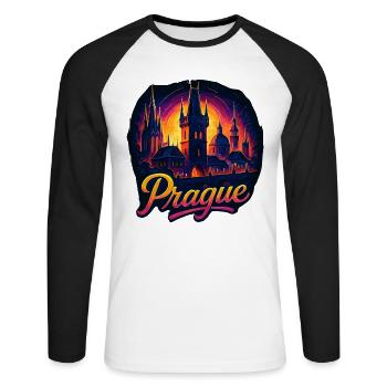 Prague Capitale République tchèque Silhouette Cadeau - T-shirt baseball manches longues Homme - blanc/noir - Devant - Nik (191cm)