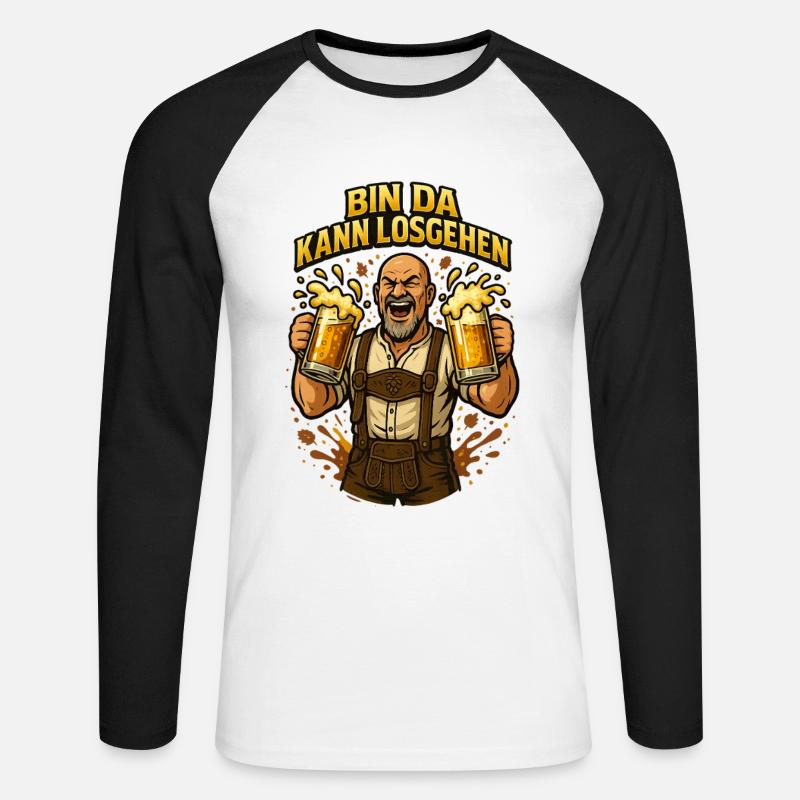 Bier Bierkrug Bierflasche Bierzelt Biergarten - Unisex Baseballshirt langarm - Weiß/Schwarz